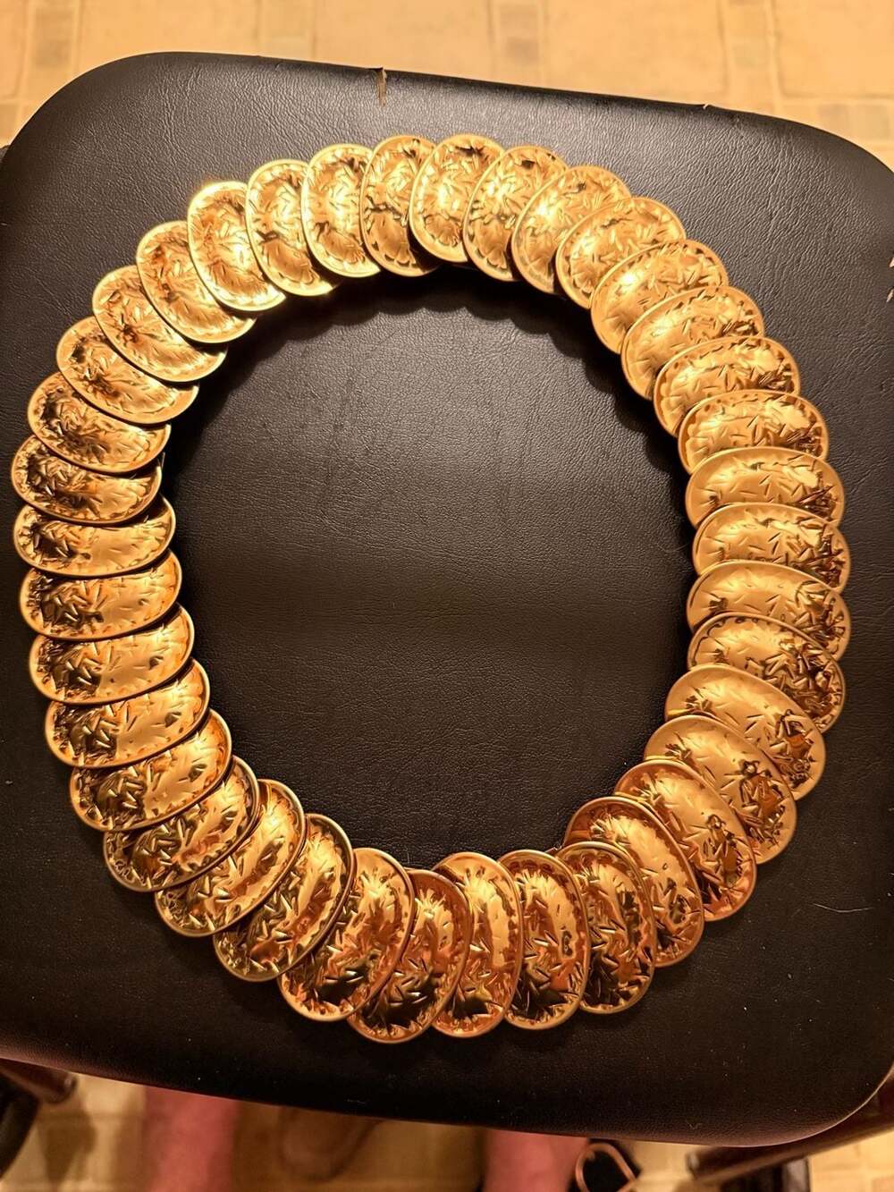 Vintage Goldtone Hammered Coin Elastic Stretch Waist Belt